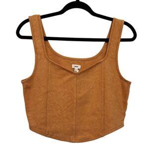 Aerie Women XL Ribbed Diamond Texture Corset Tank Top Burnt Orange